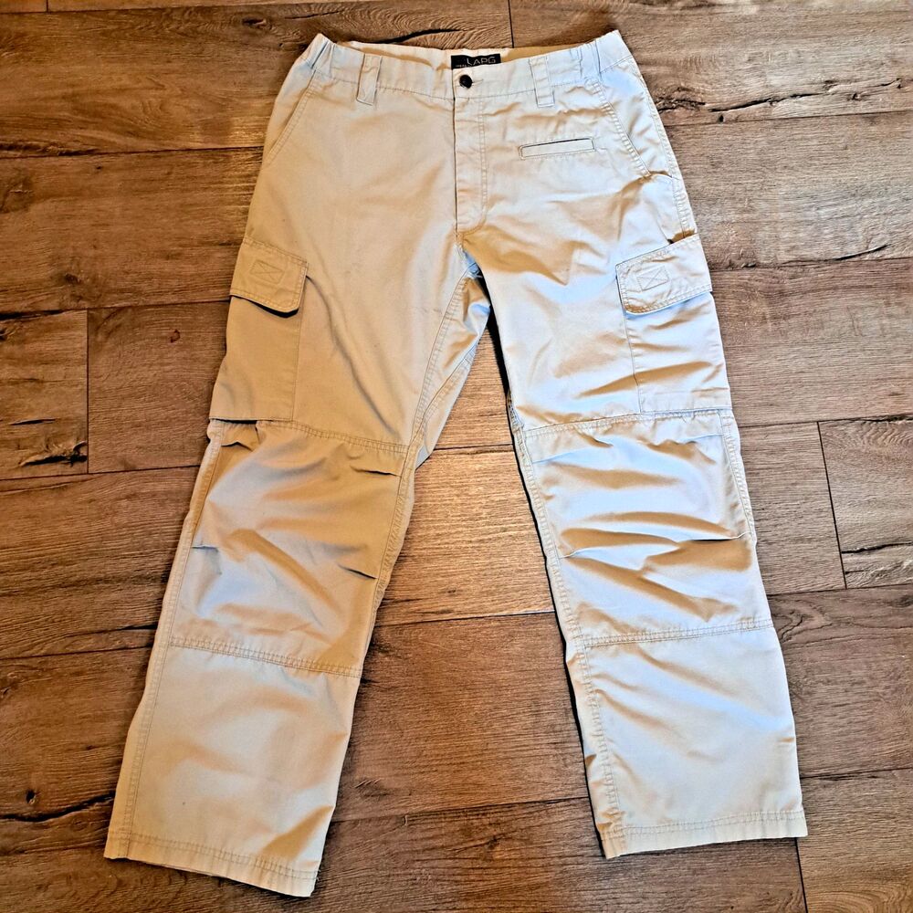 LAPG Mens Urban Ops Tactical Pants Khaki Rip Stop Elastic Waiste 34x30